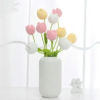【Women's Day gift】Four Seasons HomeFurnishings -Crochet Tulip Vaseless, 10/20/30Artificial Flowers, Living Room Home Decor,Bedroom Dining Room, Christmas Wedding Party,Gift ltems Decorative Plants Omaments 6
