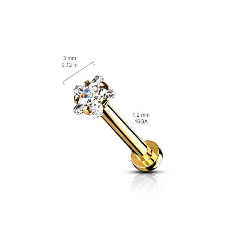 DAINTY CRYSTAL STAR MICRO FLAT BACK LABRET - 6MM & 8MM 1