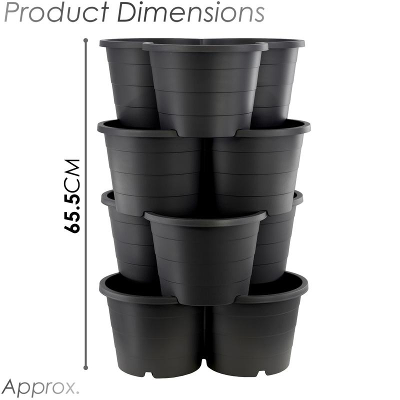 GEEZY Set of 4 Black Stackable Trio Strawberry Planter Pot Vegetables Flowers Fruits Garden Patio Outdoor Self Watering Vertical Flower Pot 6