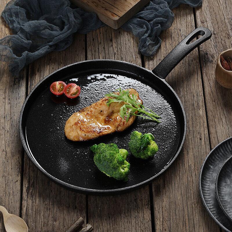 Product Introduction of Black Pre-Seasoned Cast Iron Skillet Frying Pan Griddle BBQ Cooking Pan 26cm 0
