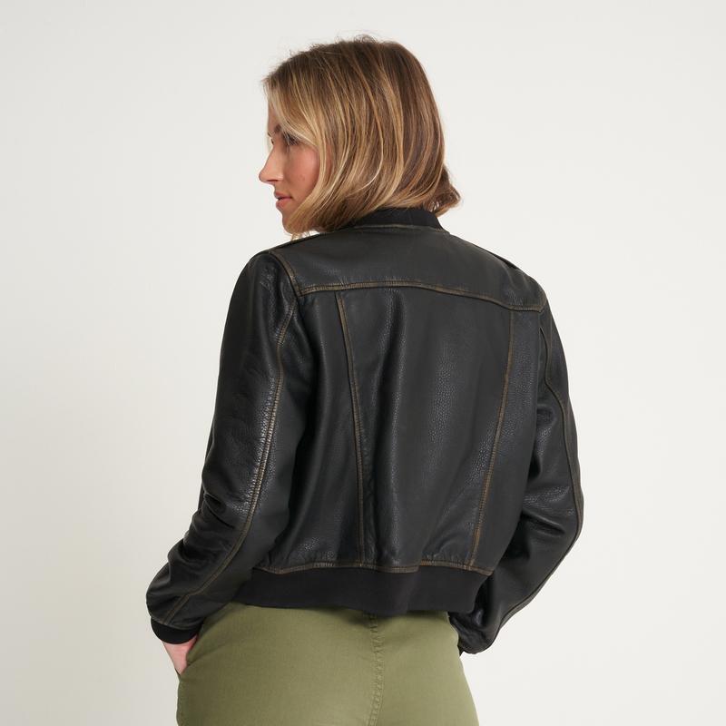 Barneys Originals Women's Washed Leather Bomber Jacket 3