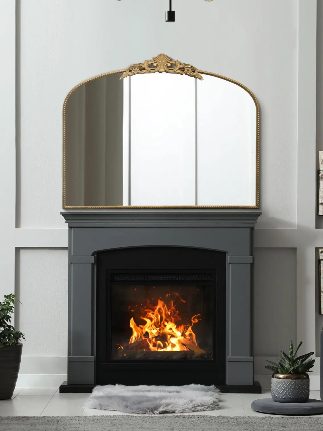 MirrorOutlet Crown - Gold Metal Framed Arched Wall Mirror with Decorative Crown 40" X 31" (102CM X 80CM): Mantle mirror