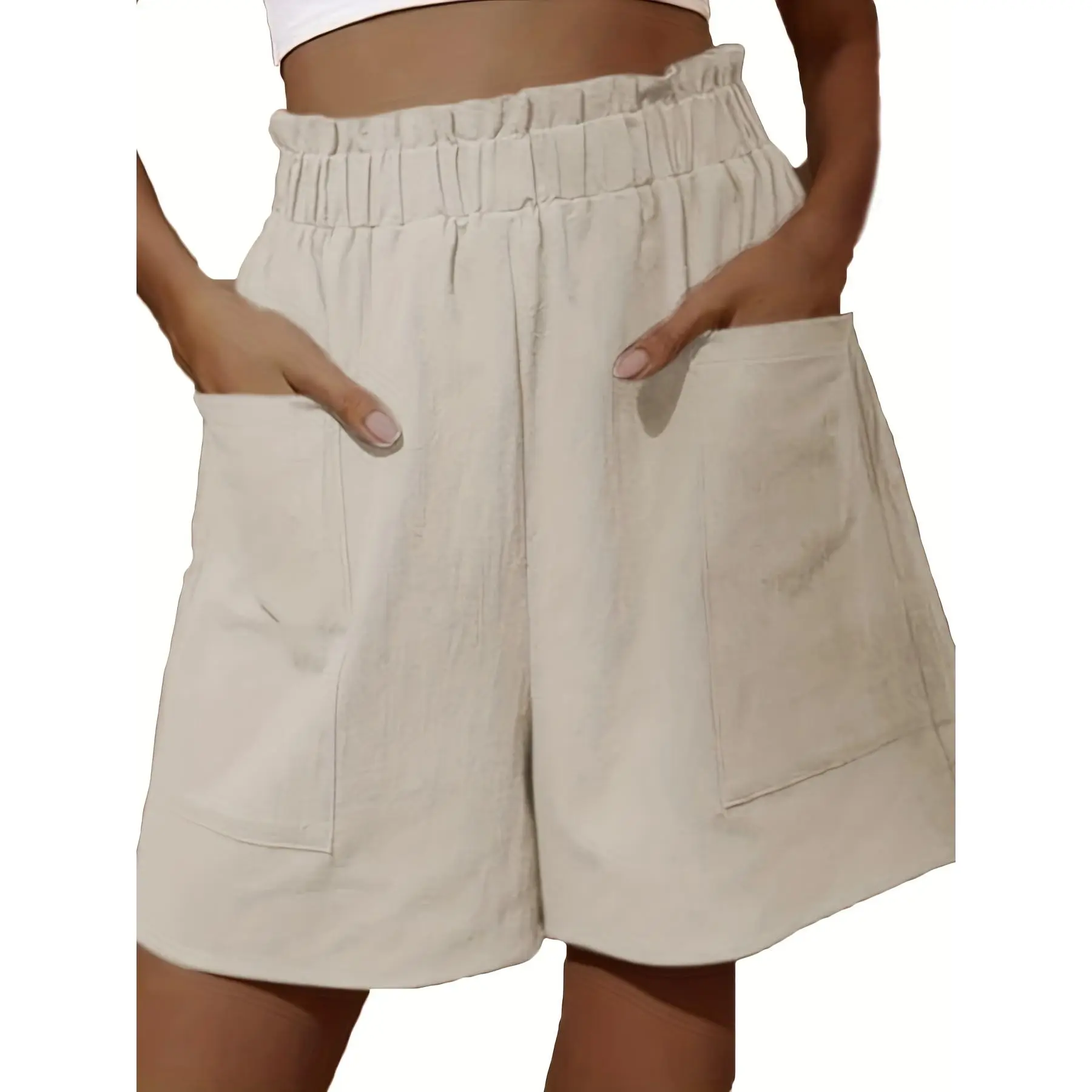 Stylish Plus Size Lettuce Trim Loose Fit Shorts - Women's Comfortable Casual Shorts with Front Pockets for Summer - Breathable, Soft, and Relaxed Fit