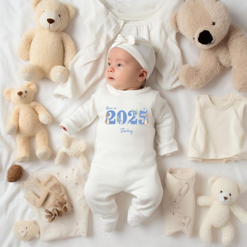 Personalised Peter Rabbit Born in 2025 Baby Outfit, Coming Home - New baby arrival Vest, Rompersuit 2