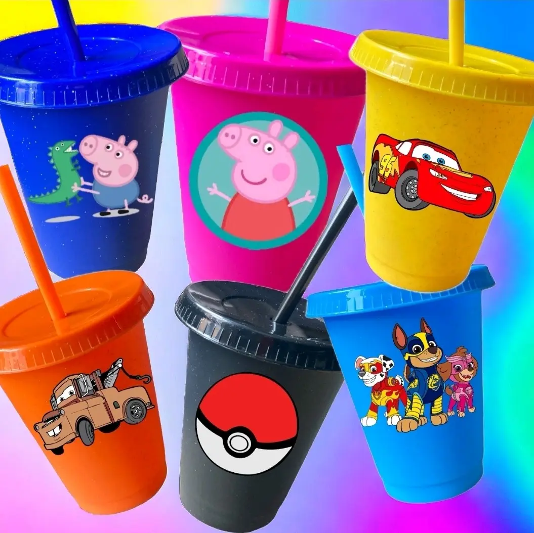 Personalised Character Cup for Kids - Cars Lightening McQueen, Pew McQueen, Kawaii Poke Ball, Peppa George, Dog Patrol - 16 oz - Drinkware Tumbler Portable Reusable