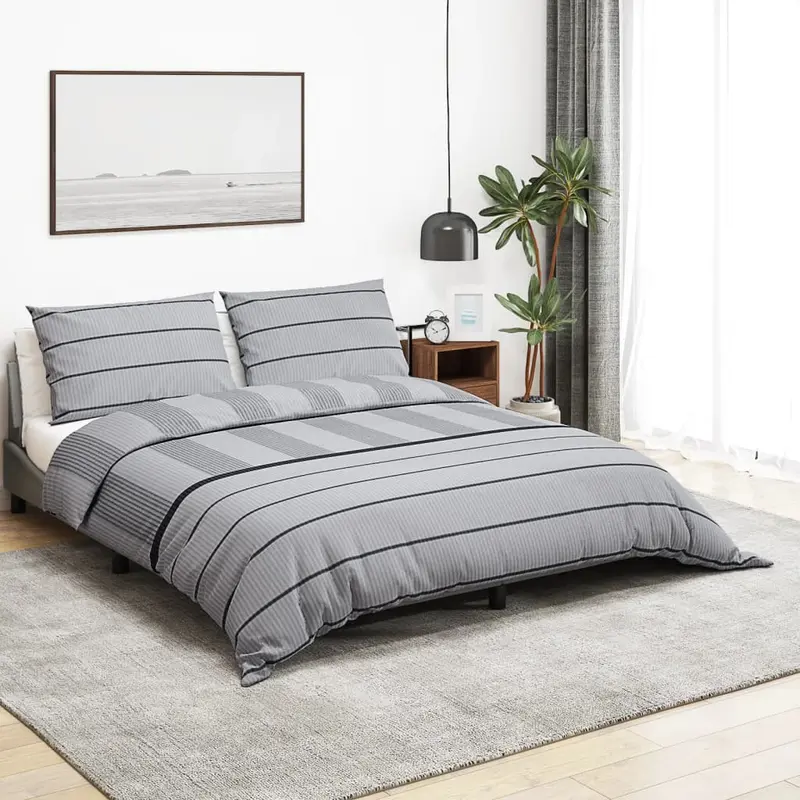 Grey Cotton Duvet Cover Set - 140x200 cm | Soft, Stylish & Durable Bedding 0