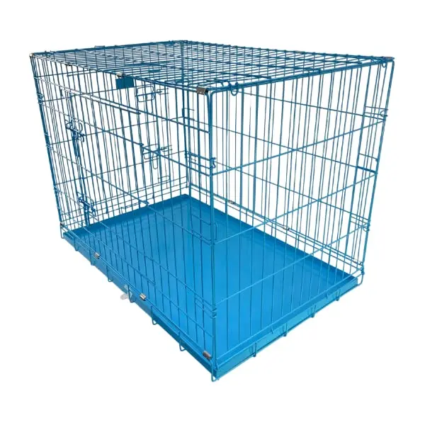 HugglePets Blue Metal Dog Puppy Cage Foldable Large 91cm Dual Door with Locks, Car Home and Travel Crate 6