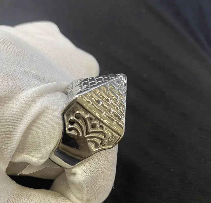 Silver Plated Pyramid Ring Heavy 14K Polished Excellent Cut Solid