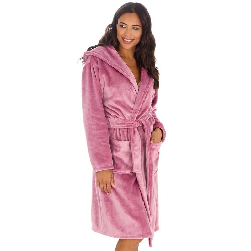 Luxury Blush Pink Womens Hooded Dressing Gown Shimmer Plush Fleece Housecoat S M L XL  Nightgown for Her Robe with Hood Chic Birthday Gift Loungewear Nightwear Lady Minimalist Basic 6
