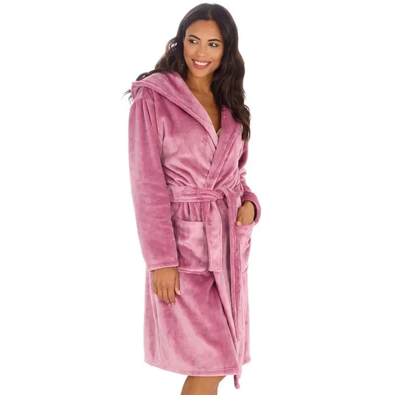 Luxury Blush Pink Womens Hooded Dressing Gown Shimmer Plush Fleece Housecoat S M L XL  Nightgown for Her Robe with Hood Chic Birthday Gift Loungewear Nightwear Lady Minimalist Basic 6