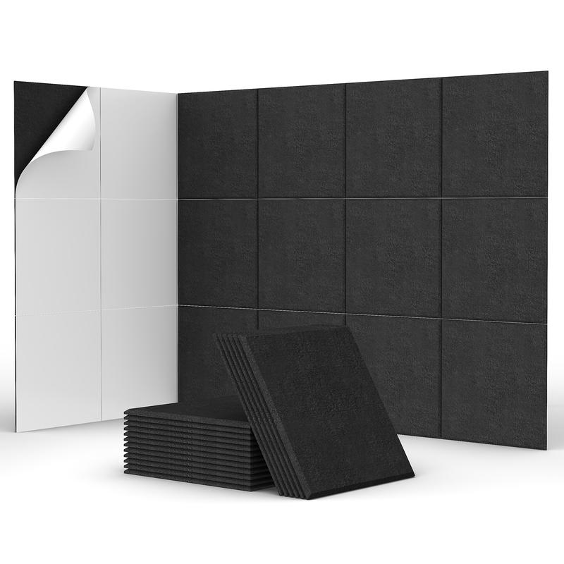 TONOR 11.6"x 11.6"x 0.4" Square Soundproof Wall Panels, 18 Pack Acoustic Panels Self-adhesive, Noise Dampening Insulation Treatment Wall Panel Sound Absorbing Padding for Recording Studio Home Black 1