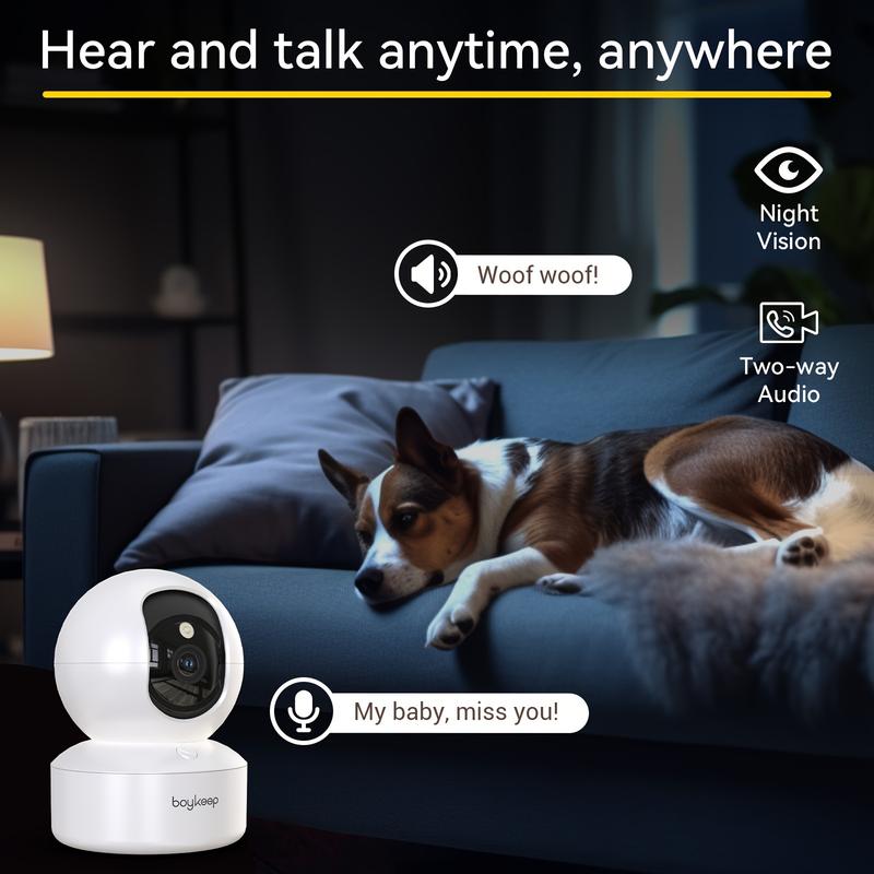 2PCS BoyKeep 5g/2.4ghz WiFi Smart Camera, 2K High-definition Indoor Safety Monitor, Special Safety Camera For Babies And Pets, 360° Panoramic Surveillance Video, Night Vision, Two-way Calls, Memory Card And Cloud Storage, K30 3