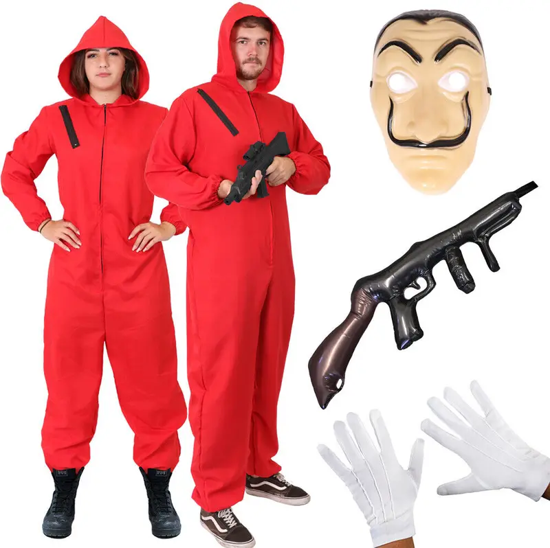 Money Bank Heist Costume Red Jumpsuit for Men and Women - Halloween Cosplay Clothing with Cuffed Sleeves and Zipper Detail - Red Menswear 1