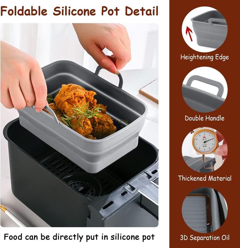 2X Silicone Pot Air Fryer Dual Basket Liner Handle Baking Pan For Ninja / Tower 3