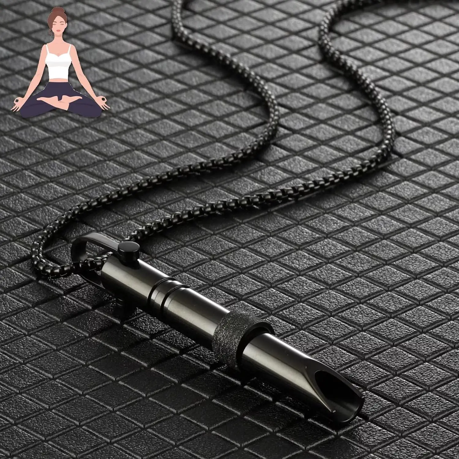 Anxiety Relief Necklace,Anapana Breathing Necklace,Calm Carry for Anxiety-Portable Stainless Steel Whistle Anxiety Necklace for Breathing Exercises,Meditation, Anxiety Gifts for Women(Black)