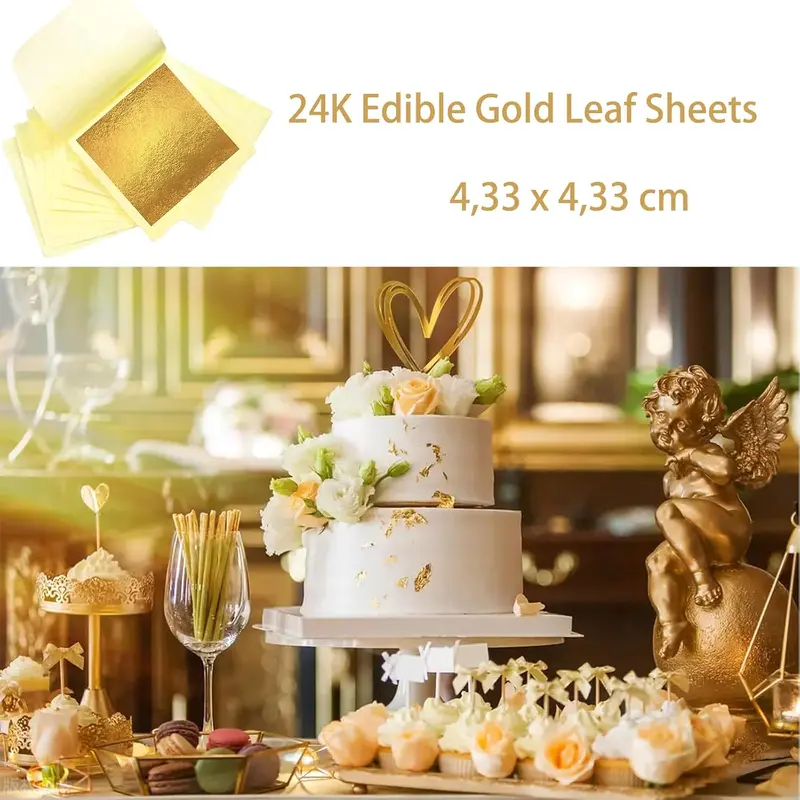 Edible Gold Leaf Cake Decoration Sheets for Cakes, Desserts, Chocolate, Art and Craft, Face Masks and Nail Art (10) - Ornaments 1
