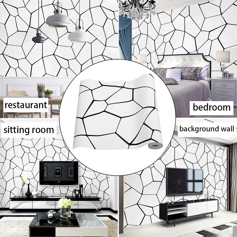 Lushhub PVC Abstract Geometric Removable Wallpaper White and Black (Need Glue) 3