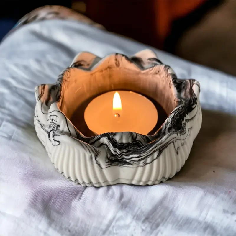 Handmade Flower Tea Light Holder Pot Home Decor Jesmonite Concrete Gift 2