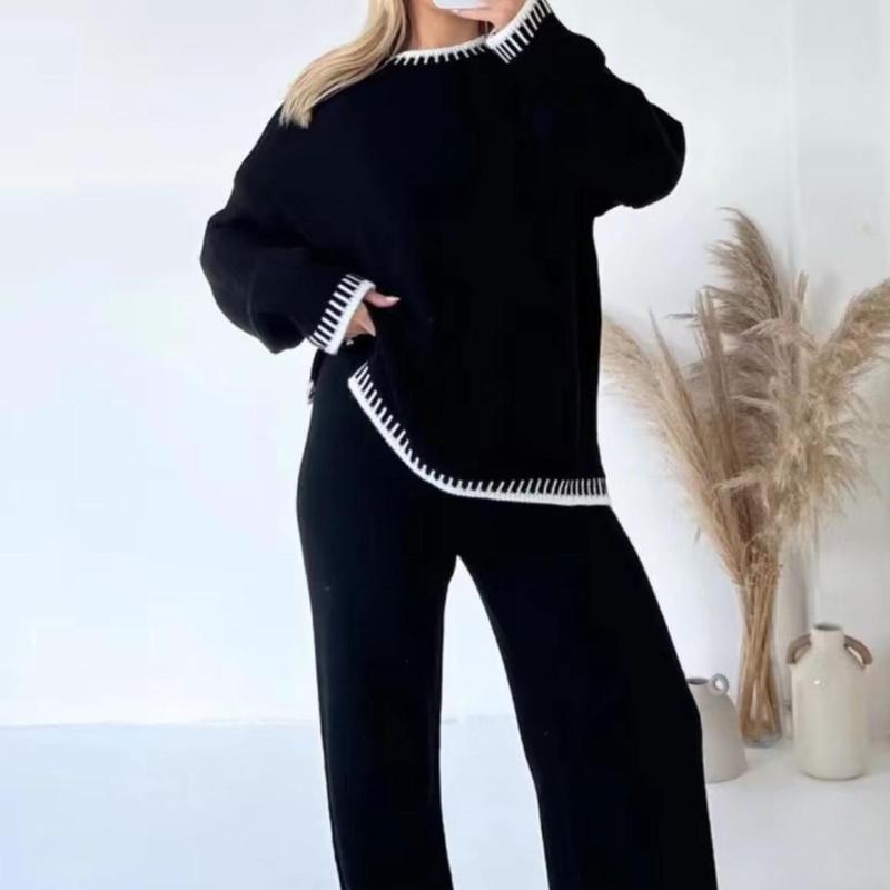 Women Knitted Stiched Wide Leg Co-ord Suit Loungewear Set 1
