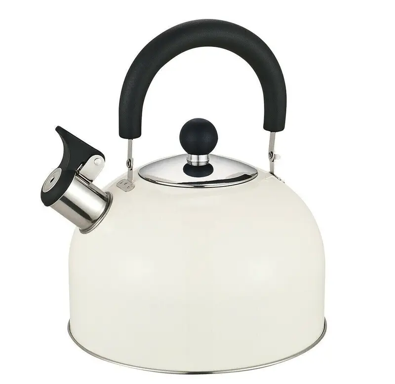 Cream Stainless Steel Whistling Stovetop Camping Kettle 2.5 L with Phenolic Handle 1