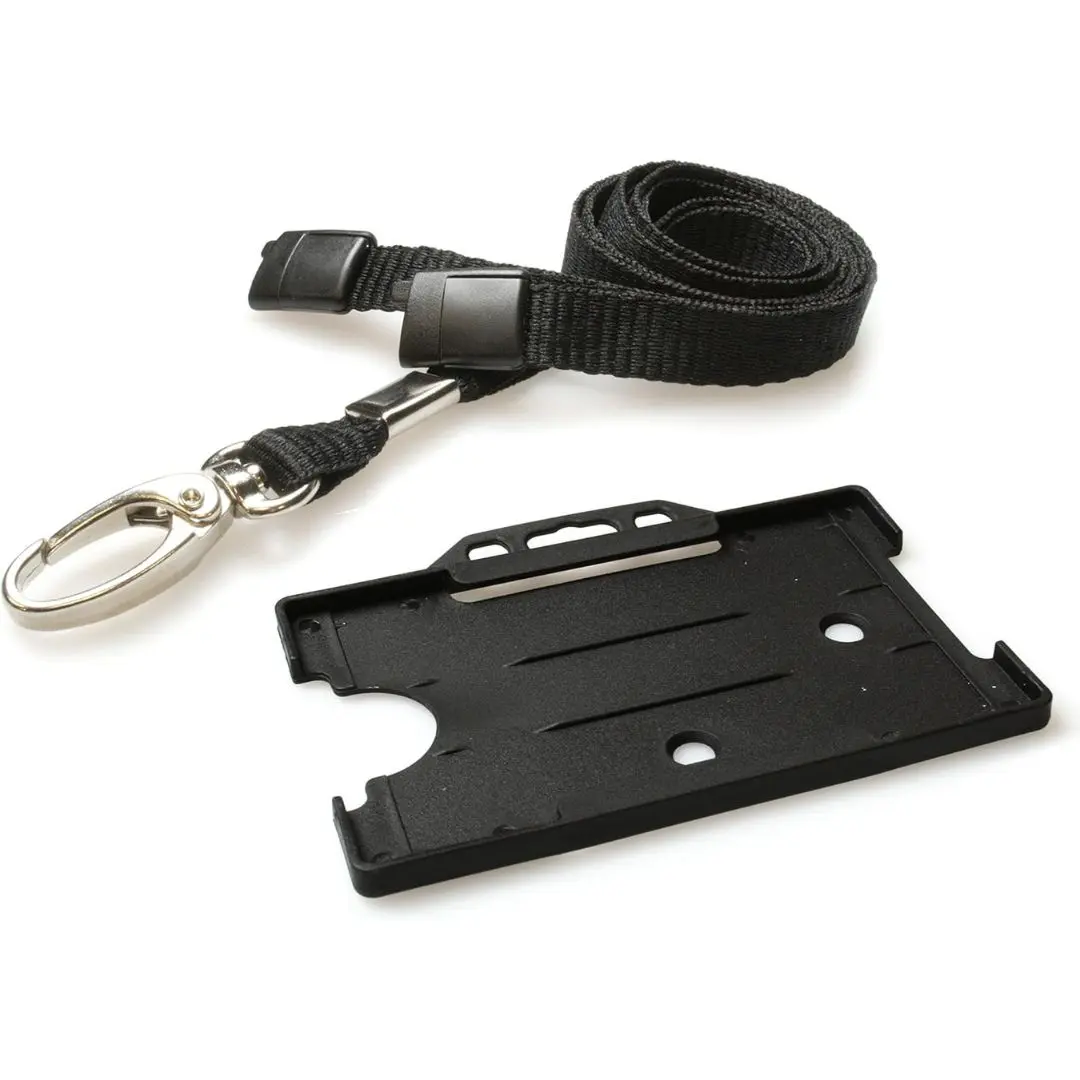 Black Holder and Lanyard Neck Strap with Lobster Metal Clip for ID Badge and ID Card - Recyclable and ECO Friendly