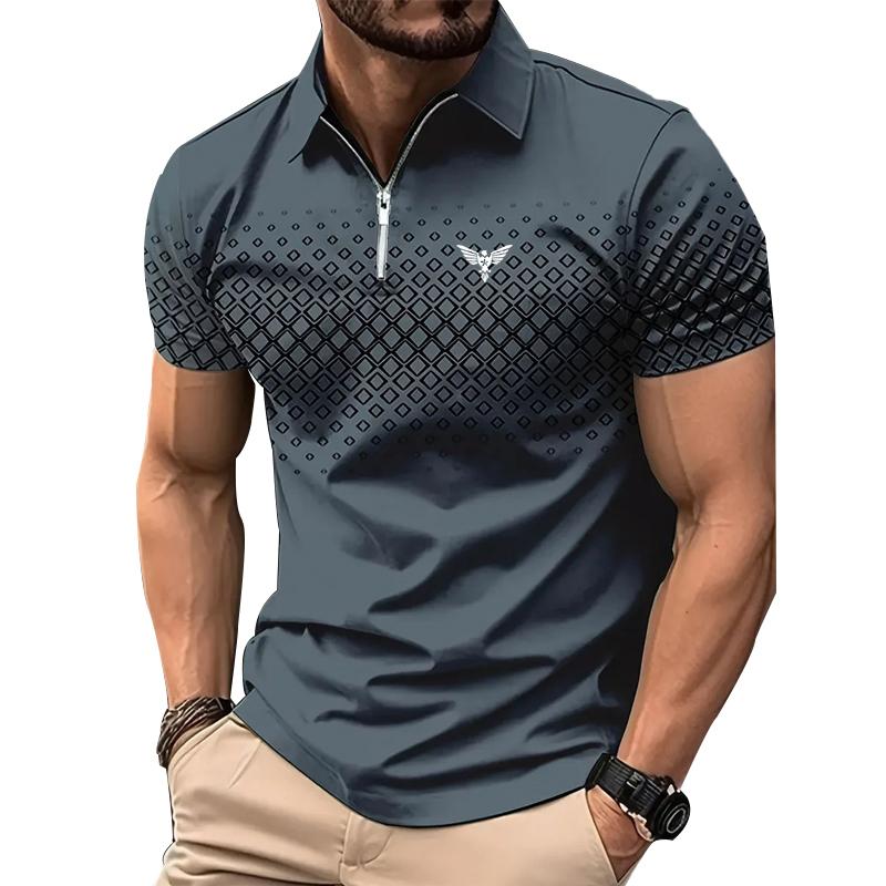 Men Personality Summer Fashion Sport Short Sleeve Casual Lapel Zipper Polo Shirt Men Print Polyester Quick Drying Polo Shirt Top 2