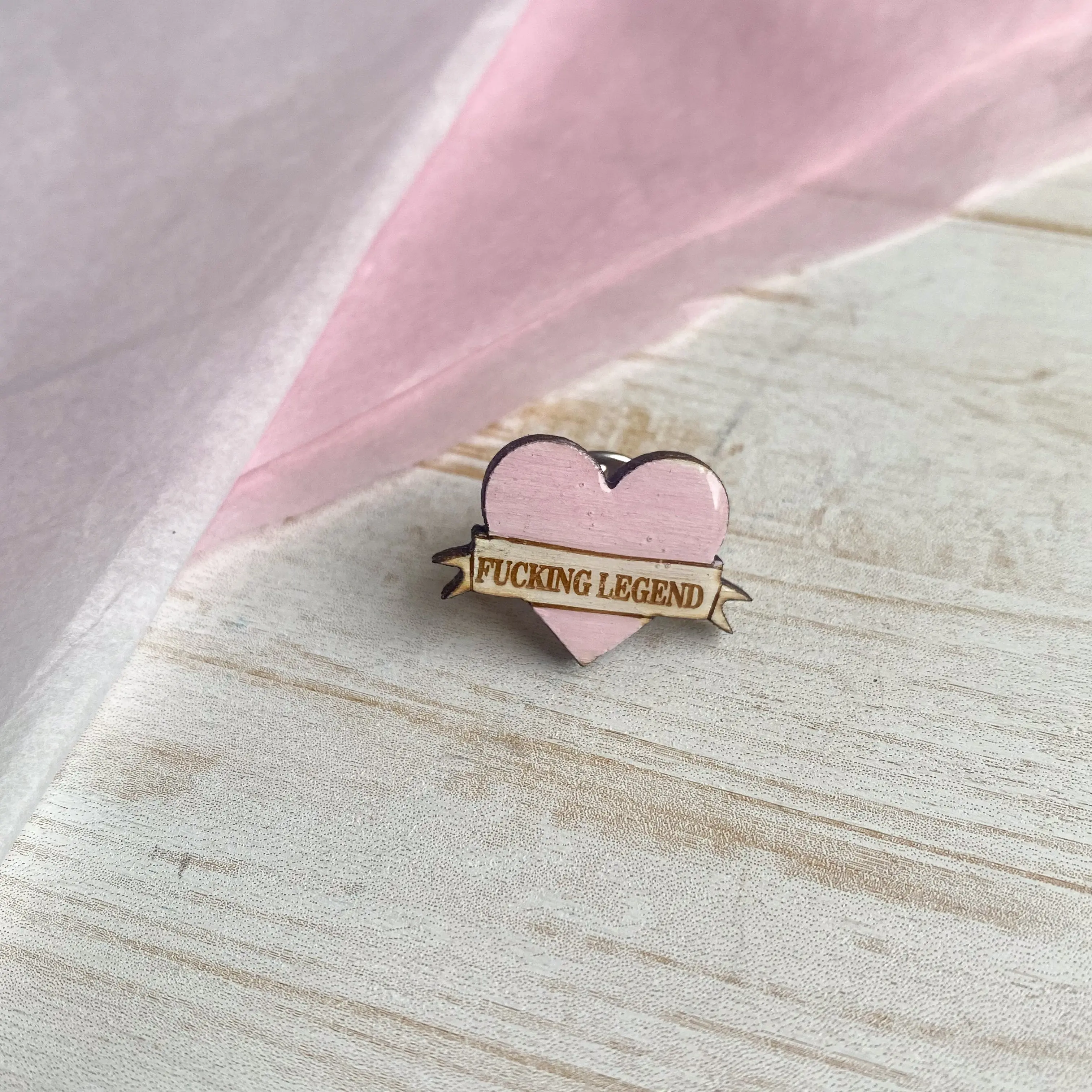 'Fucking Legend' Pink Heart Shaped Pin Badge