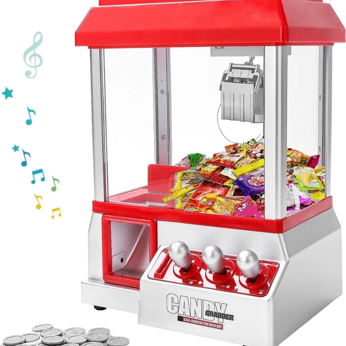 Candy Grabber Machine Refillable Music Mini Claw Machine with 20 Coins Battery Operated Sweet Grab Machine for Kids And Claw Machine Arcade Game