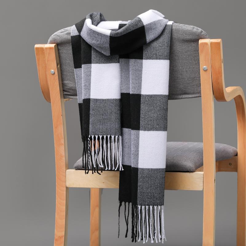 Product Introduction of 185*35cm outdoor Plaid Winter Scarf Women men unisex shalw Warm wrap muffler muffler Fashion Cashmere hijab pashmina tassels 5