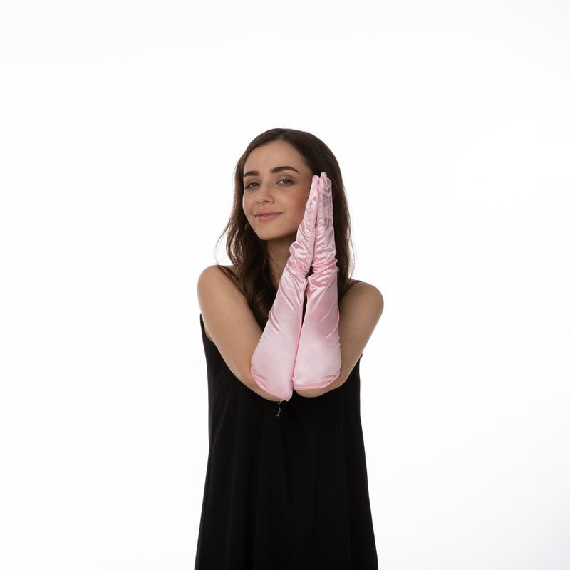 Baby Pink Long Satin Gloves Coronation Fancy Dress 1920's Costume Accessories 1