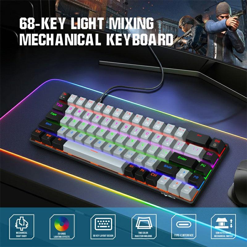 V800 68 Keys Keycap RGB Lighting Effect Metal Panel Mechanical Keyboard Grey 1