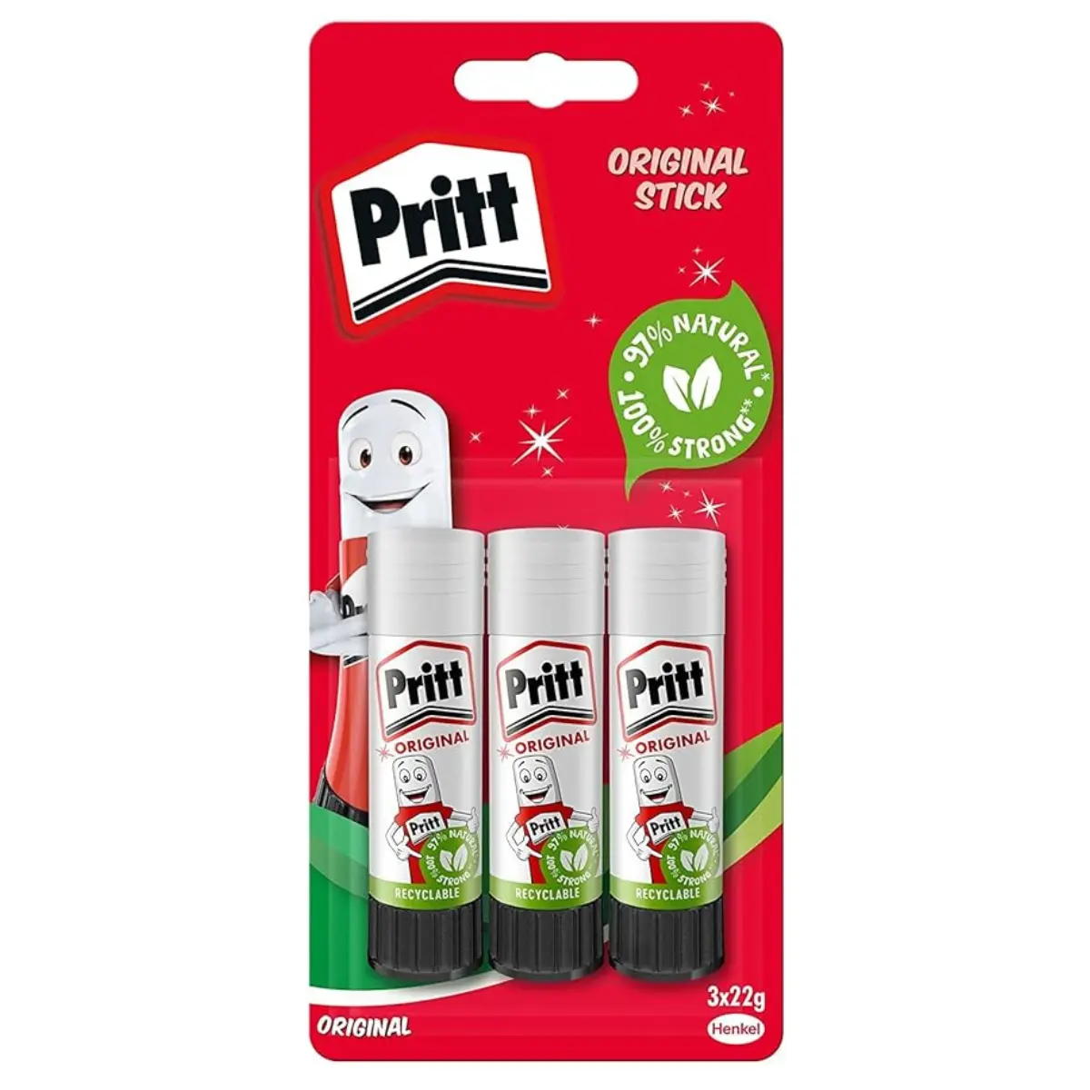 Glue Stick, Safe & Child-Friendly Craft Glue for Arts & Crafts Activities, Strong-Hold adhesive for School & Office Supplies, 22 g (Pack of 3)