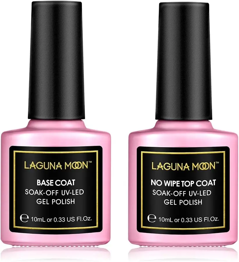 2 Pcs Set Base Coat and Top Coat,Long Lasting Shiny Finish for Soak Off UV LED Gel Nail Polish Polygel Nail Acrylic Style Artificial False Nails,Requires Drying under LED UV Nail Lamp Glossy Manicure Nail Art Nail Care Salon Cutics Cosmetic colourful