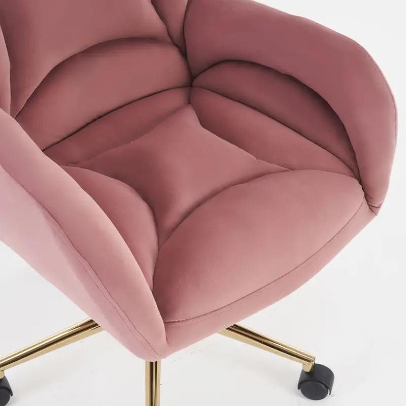 Full KD Velvet Fabric Material Adjustable Height Swivel Home Office Chair For Indoor Office With Gold Legs, Pink 2