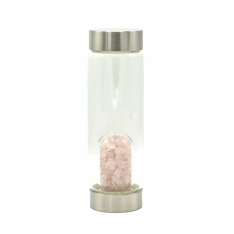 Rose Quartz Crystal Infused Glass Water Bottle – Self-Love, Healing, and Positive Energy with Every Sip Drinkware Peace 0