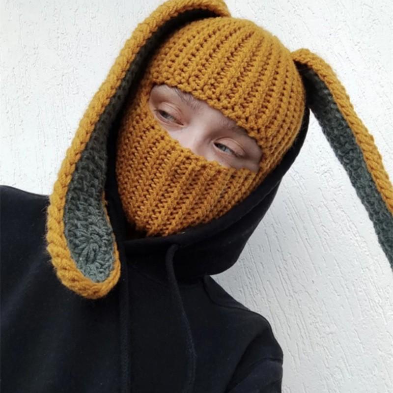 Explosive Rabbit Ear Hat Autumn and Winter Balaclava Neck Mask in One Knitted Hat 4