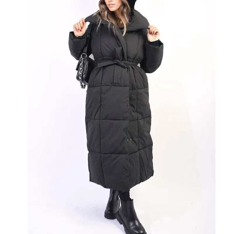 “Elevate your winter wardrobe with the Ayla Padded High Neck Belted Longline Coat! 1