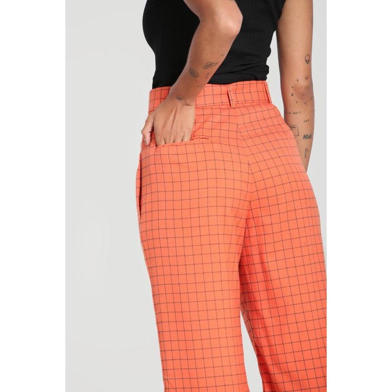 Zora Trousers - Check Pattern, Orange and Black - Perfect for Autumn and Winter Basic Fabric 5
