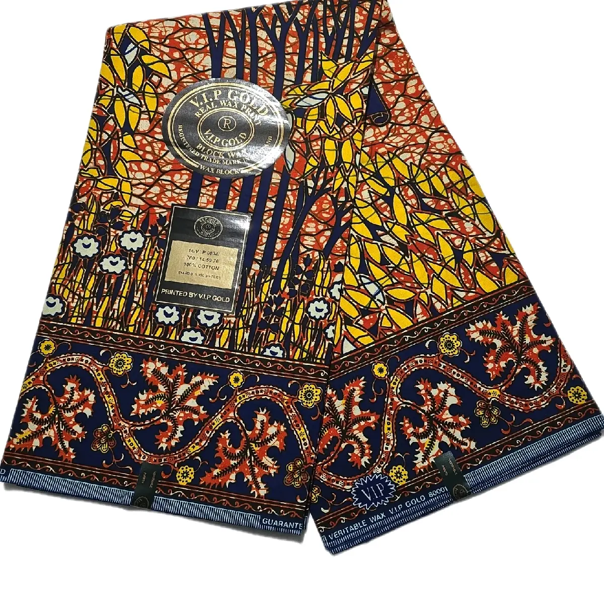 %100 Cotton VIP Gold  Wax Print Material, 6 yards or 5.4  x 1.2m.  This fabrics Suitable for making dress, bubu, skirts etc for all occassions.