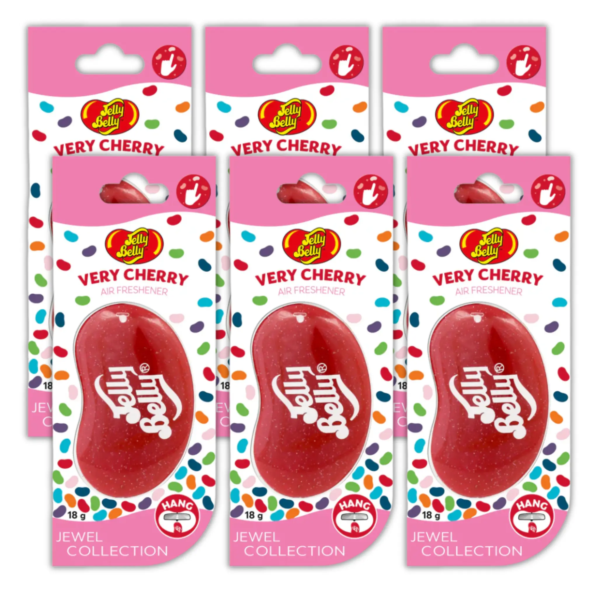 Jelly Belly 3D Car Air Freshener, 30 Day Lasting Fragrance, Hanging Glitter Gel Car Scent Accessory - 6 Pack