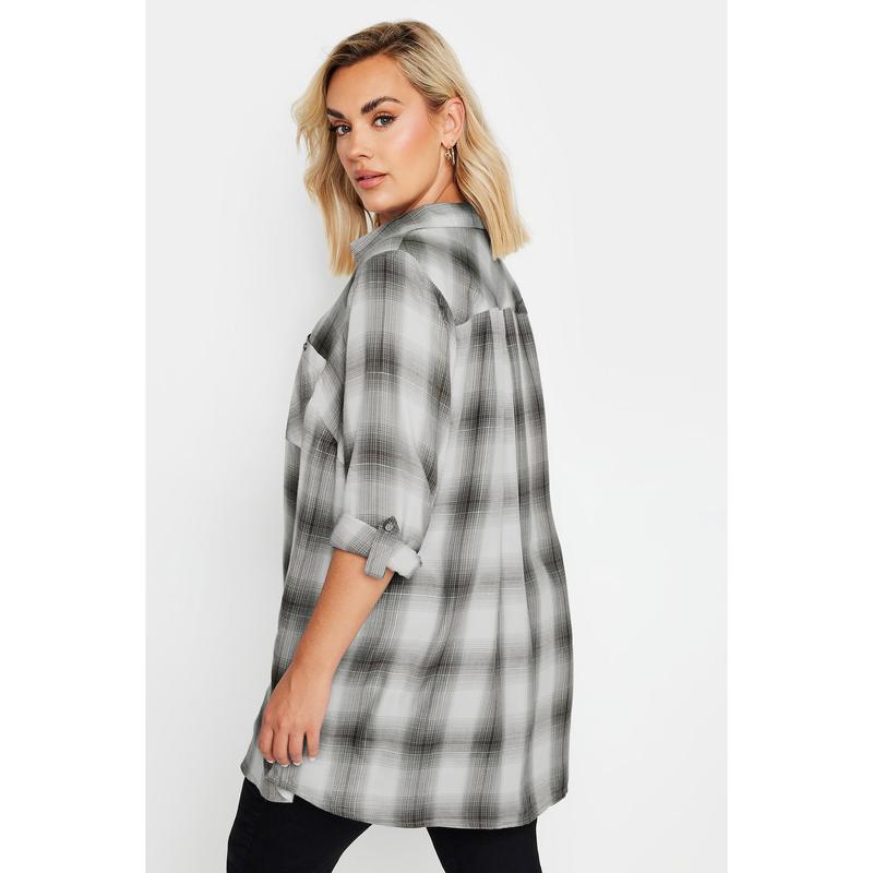 YOURS Curve Black and Silver Metallic Check Print Shirt 3