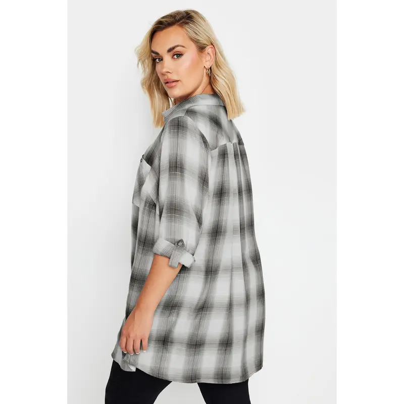 YOURS Curve Black and Silver Metallic Check Print Shirt 3