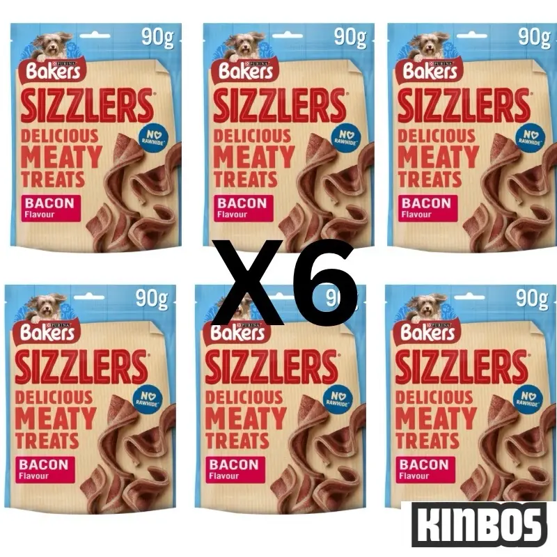 X6 Bakers Sizzlers Bacon Dog Treats - 6 Packs of 90g - Tasty & Healthy Meat Snacks for Dogs 0