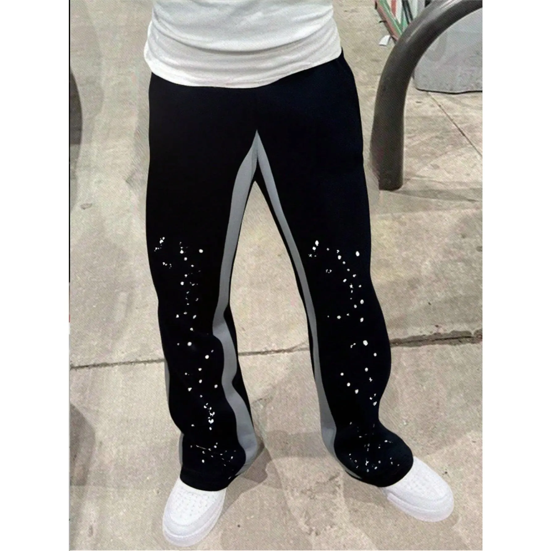 1pc Tween Boy Casual Comfy Black Color Block Wide Leg Pants, Street Fashion Autumn/Winter New