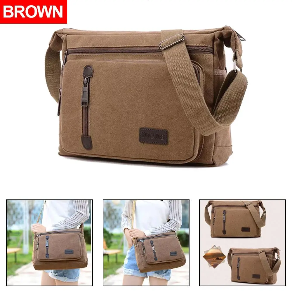 Messenger Shoulder Bag,Multi Pockets Canvas Crossbody Bag for Men,Casual Lightweight Satchel Bag for Outdoor Fishing Camping Hiking Travel Working Daily Use