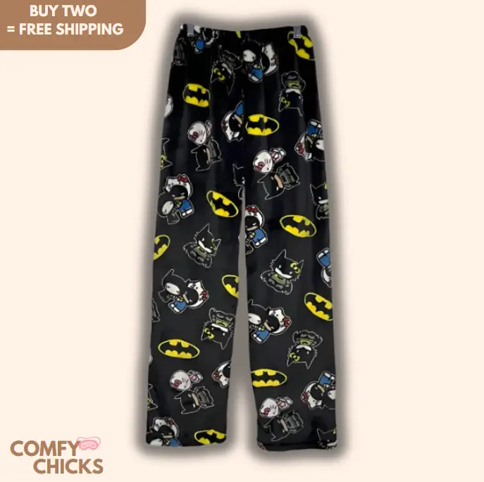 Hello Kitty Batman Pyjama Pants for Women, Cozy Loungewear, Soft PJs, Cute Sleep Pants for Kids, Comfortable Nightwear, Breathable Lounge Pants, Stylish Pyjama Bottoms for Relaxation and Comfort