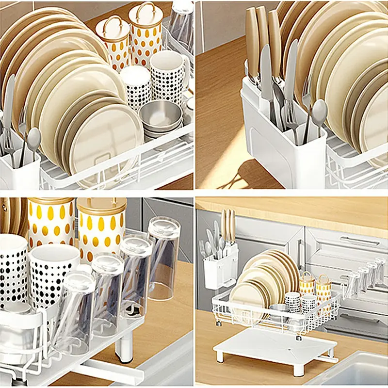 Dish Drying Rack Stainless Steel Dish Drainer with Drip Tray and Utensil Holder 6