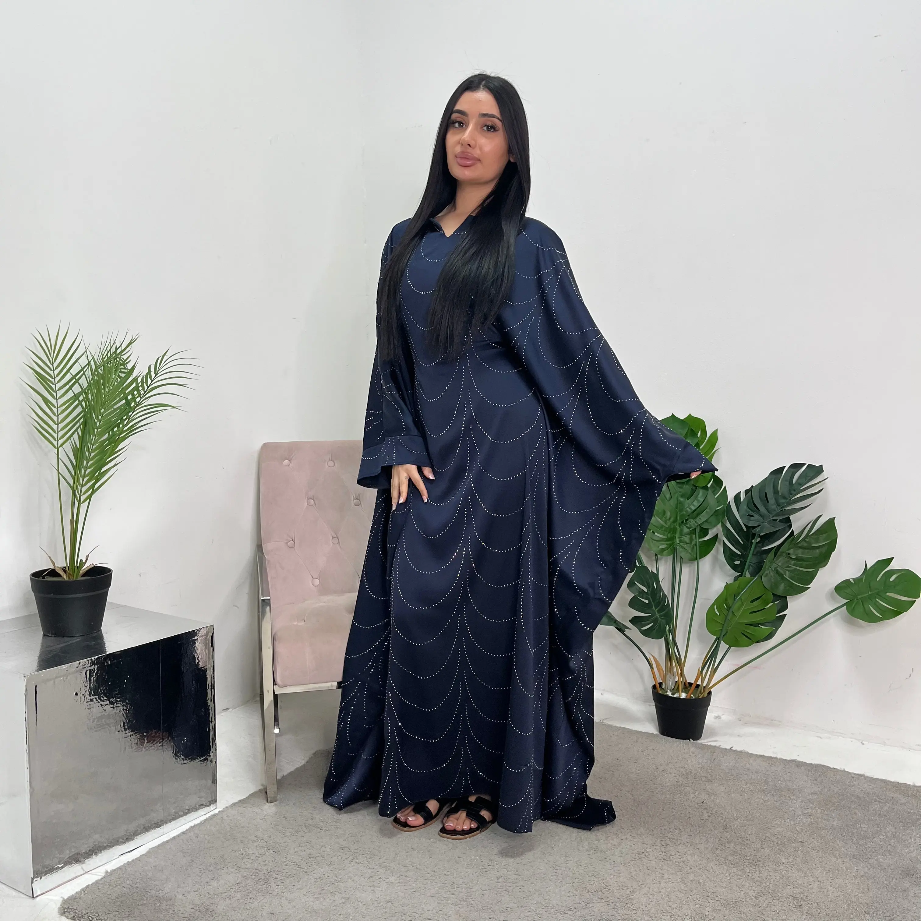 Azana Navy Diamante V-Neck Kaftan Dress