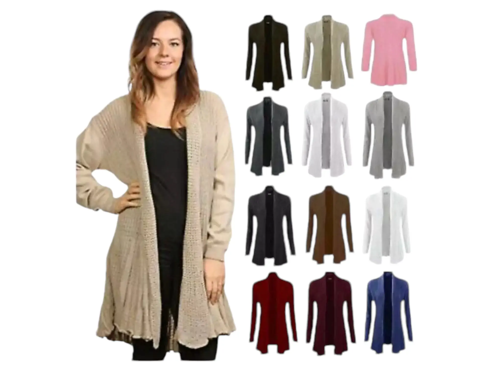 New Women's Knitted Waterfall Open Front Boyfriend Long Cardigan Plus Sizes 8-26 Long Sleeve Knitwear Sleeve Womenswear Breathable Casual Casual Wear Day