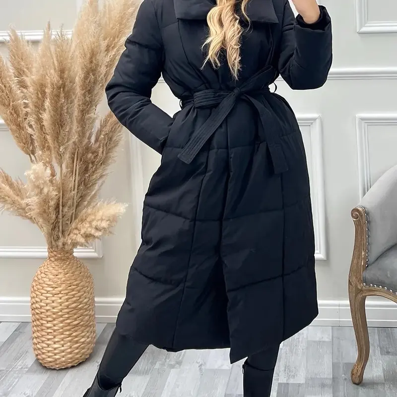 “Elevate your winter wardrobe with the Ayla Padded High Neck Belted Longline Coat! 6